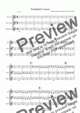 page one of Pachelbel's Canon for Horn, Tenor Horn and Euphonium Trio