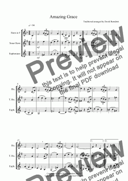 page one of Amazing Grace for Horn, Tenor Horn and Euphonium Trio