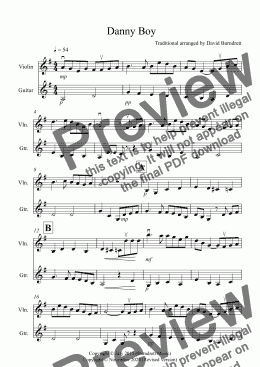 page one of Danny Boy for Violin and Guitar Duet