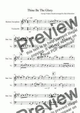 page one of Thine Be The Glory for Baritone Saxophone and Cello Duet