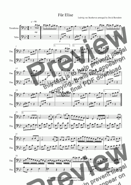 page one of Für Elise for Trombone and Tuba Duet