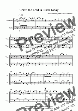 page one of Christ the Lord is Risen Today for Trombone and Tuba Duet