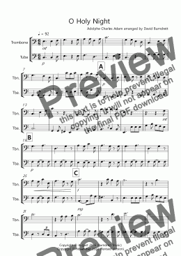 page one of O Holy Night for Trombone and Tuba Duet