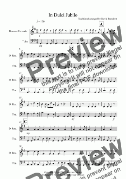 page one of In Dulci Jubilo for Descant Recorder and Tuba Duet