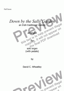 page one of Down by the Sally Garden for solo organ and pedals arranged by David Wheatley