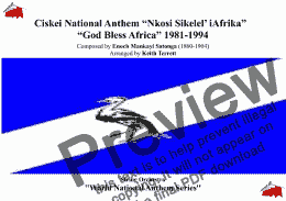 page one of Ciskei National Anthem “Nkosi Sikelel’ iAfrika”  “God Bless Africa” 1981-1994 for String Orchestra