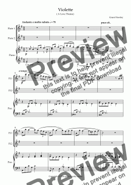 page one of Violette. (A Love Theme) Original for Flute Duet and Piano.