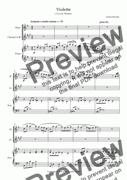 page one of Violette. (A Love Theme). Original for Flute, Clarinet and Piano.