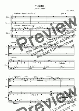 page one of Violette. (A Love Theme). Original for Flute, Bassoon and Piano.