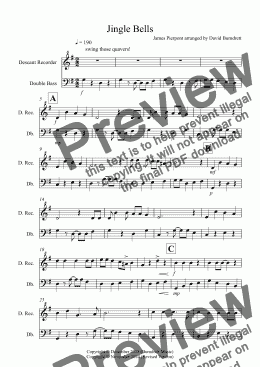 page one of Jingle Bells (Jazzy Style!) for Descant Recorder and Double Bass Duet