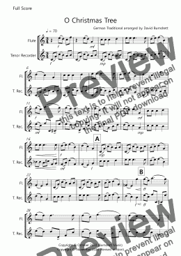 page one of O Christmas Tree for Flute and Tenor Recorder Duet