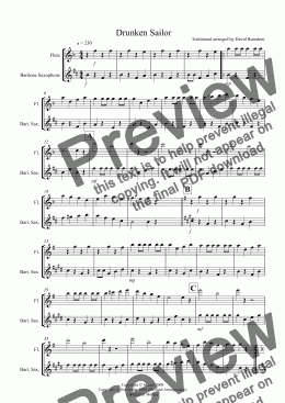 page one of Drunken Sailor for Flute and Baritone Saxophone Duet