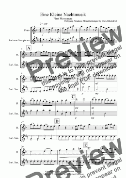 page one of Eine Kleine Nachtmusik (1st movement) for Flute and Baritone Saxophone Duet