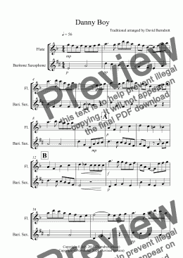 page one of Danny Boy for Flute and Baritone Saxophone Duet