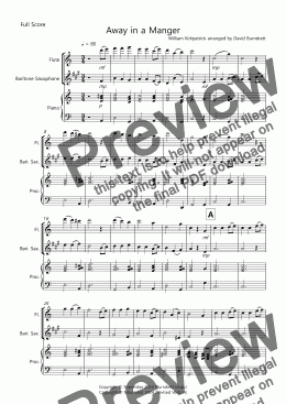 page one of Away in a Manger for Flute and Baritone Saxophone Duet