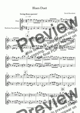 page one of Blues Duet for Flute and Baritone Saxophone Duet