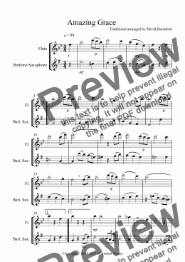 page one of Amazing Grace for Flute and Baritone Saxophone Duet