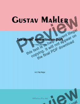 page one of G. Mahler-Ich atmet' einen linden Duft,in E flat Major