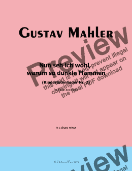 page one of G. Mahler-Nun seh ich wohl,warum so dunkle Flammen,in c sharp minor