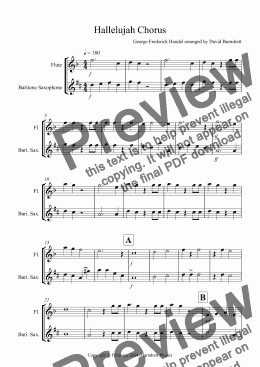 page one of Hallelujah Chorus for Flute and Baritone Saxophone Duet