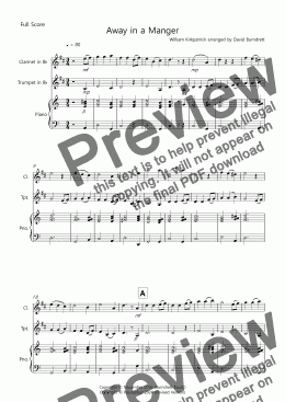 page one of Away in a Manger for Clarinet and Trumpet Duet