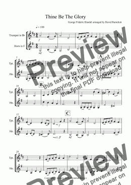 page one of Thine Be The Glory for Trumpet and Horn Duet