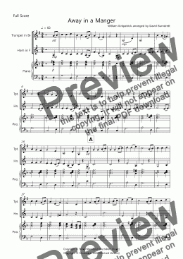 page one of Away in a Manger for Trumpet and Horn Duet