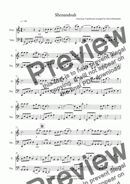 page one of Shenandoah for Flute and Tuba Duet