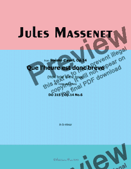 page one of Massenet-Que l'heure est donc brève,in b minor