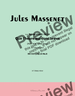 page one of Massenet-Que l'heure est donc brève,in f sharp minor