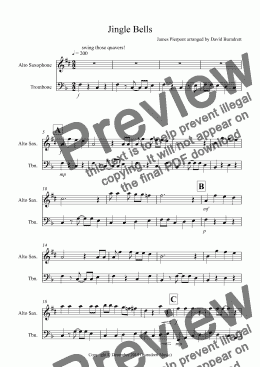 page one of Jingle Bells (Jazzy Style!) for Alto Saxophone and Trombone Duet