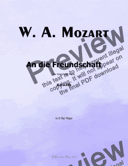 page one of W. A. Mozart-An die freundschaft,in D flat Major