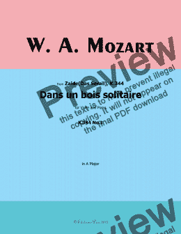 page one of W. A. Mozart-Dans un bois solitaire,in A Major