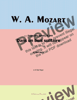 page one of W. A. Mozart-Dans un bois solitaire,in B flat Major