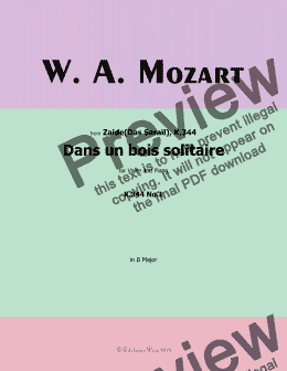 page one of W. A. Mozart-Dans un bois solitaire,in B Major