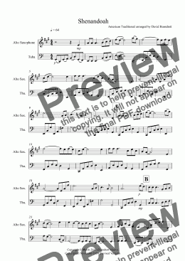 page one of Shenandoah for Alto Saxophone and Tuba Duet