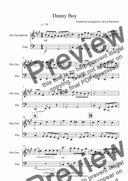 page one of Danny Boy for Alto Saxophone and Tuba Duet