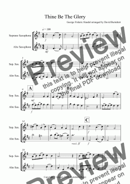 page one of Thine Be The Glory for Soprano and Alto Saxophone Duet