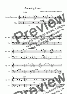 page one of Amazing Grace for Soprano Saxophone and Tuba Duet