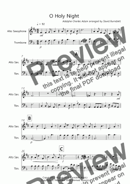 page one of O Holy Night for Alto Saxophone and Trombone Duet