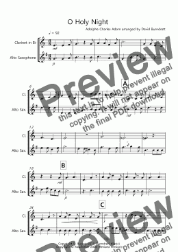 page one of O Holy Night for Clarinet and Alto Saxophone Duet