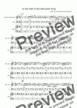 page one of In the Hall of the Mountain King for Soprano Saxophone and Cello Duet