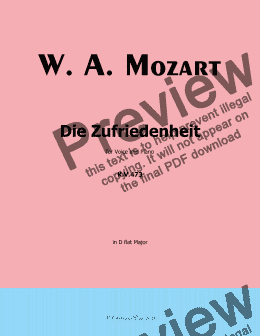 page one of W. A. Mozart-Die zufriedenheit,in D flat Major