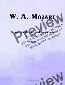 page one of W. A. Mozart-Die zufriedenheit im niedrigen stande,in F Major