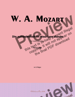 page one of W. A. Mozart-Die zufriedenheit im niedrigen stande,in G Major