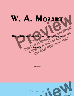 page one of W. A. Mozart-Die zufriedenheit im niedrigen stande,in E Major