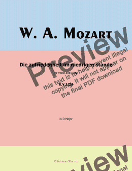 page one of W. A. Mozart-Die zufriedenheit im niedrigen stande,in D Major