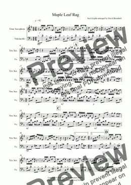 page one of Maple Leaf Rag for Tenor Saxophone and Cello Duet