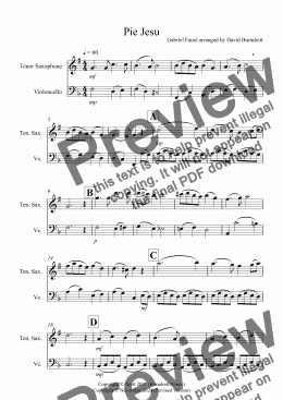 page one of Pie Jesu (from Requiem) for Tenor Saxophone and Cello Duet