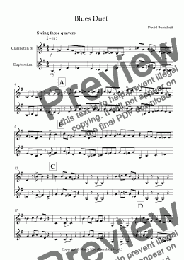 page one of Blues Duet for Clarinet and Euphonium Duet